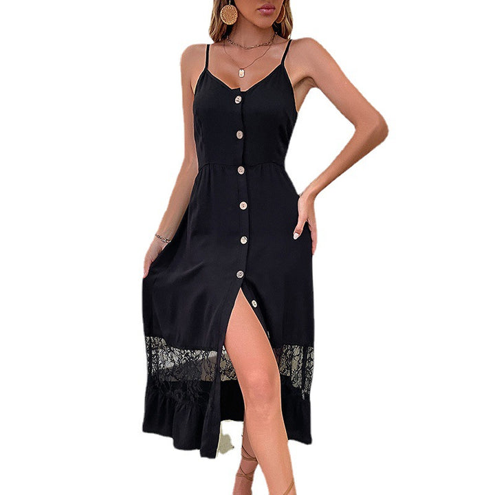 Women Flirty Button-Maxi dress with Lace Detail Lune London