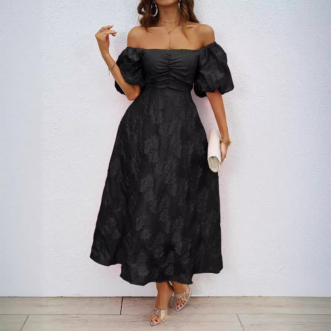 Maxi A-Line Dress for Women with Voluminous Puff Sleeves and Chic Floral Design
