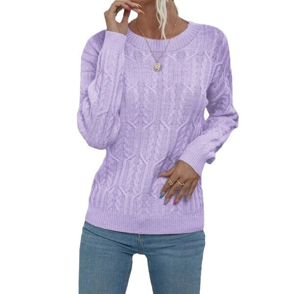 Ladies knit sweater with cable pattern demanding Lune London