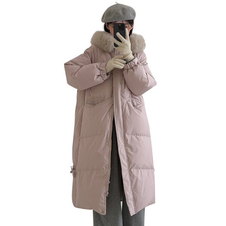 Ladies long winter down jacket with high-quality faux fur collar and practical pockets Lune London