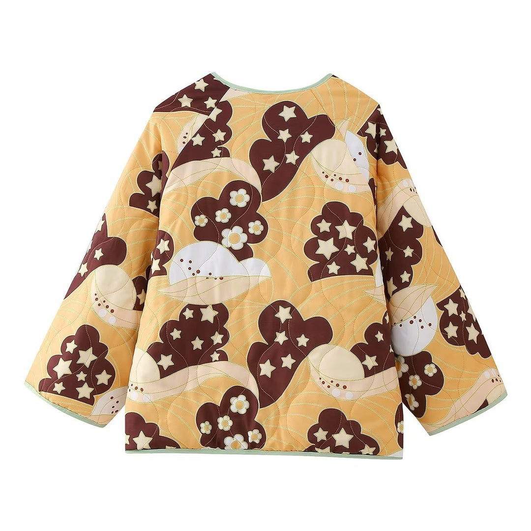 Transitional jacket for women with a cheerful floral pattern and practical button details Lune London