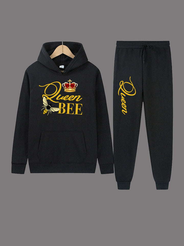 Ladies Hoodie and Jogging Pants Set with Creative Design "Queen Bee" Lune London