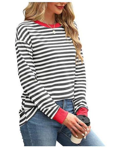 Ladies Casual Striped Sweater with Round Neck Lune London