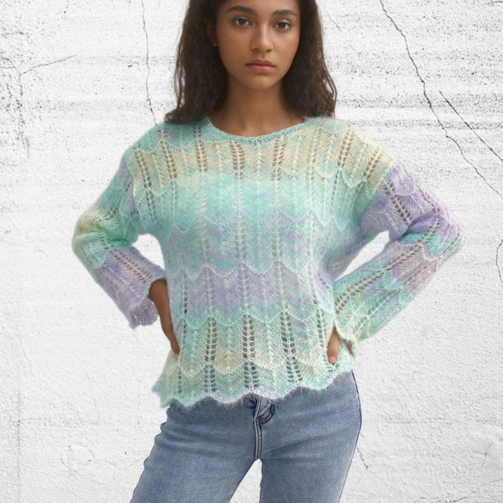 Ladies Long Knit Sweater in High Quality with a Pretty Diamond Pattern Lune London