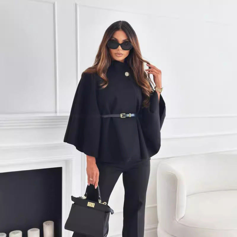 Ladies Elegant Knit Capes with Chic Belt and Style