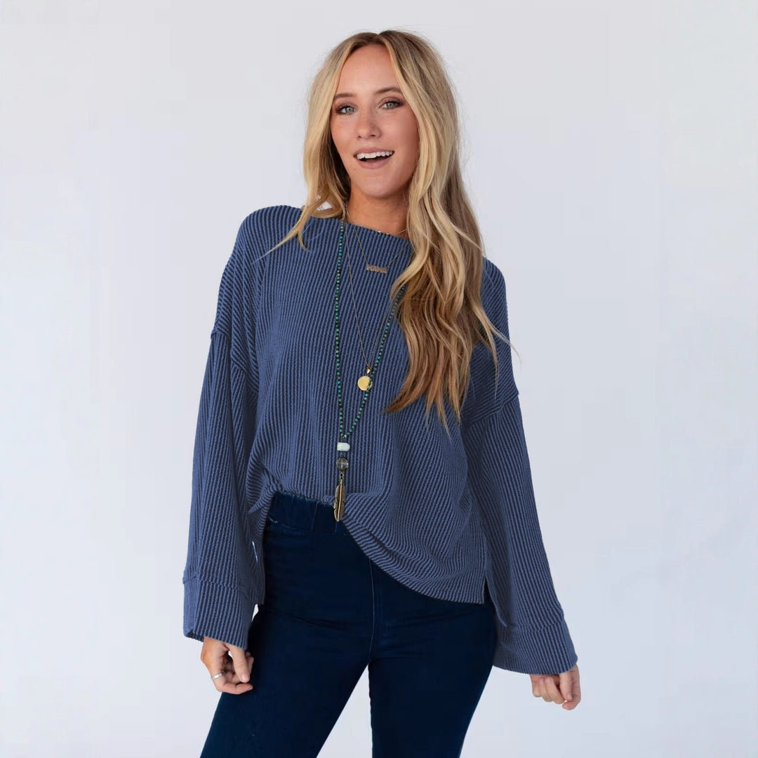 Haut décontracté pour femmes avec un motif en relief texturé et des manches larges évasées Chic & Stil