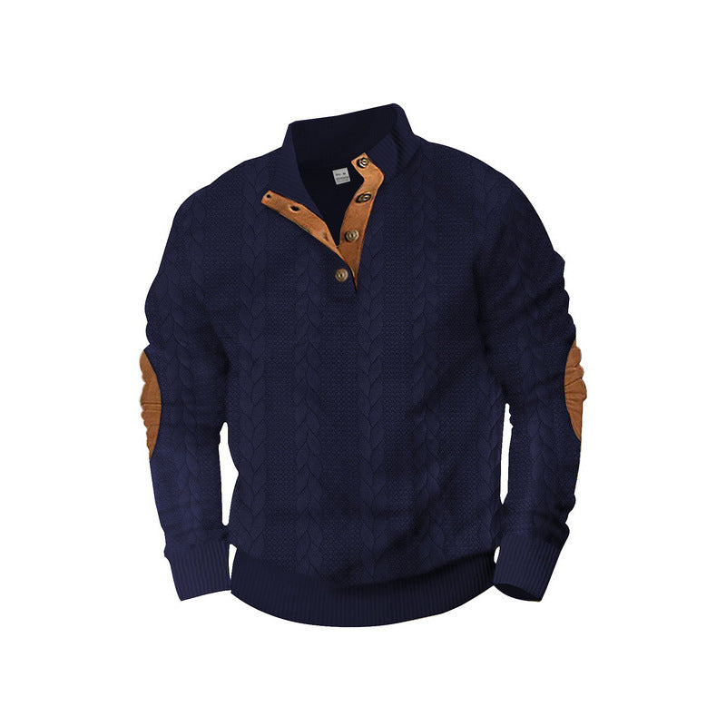 Modern knit sweater for men with high collar and contrasting accents Lune London