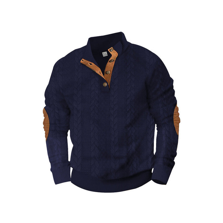 Modern knit sweater for men with high collar and contrasting accents Lune London