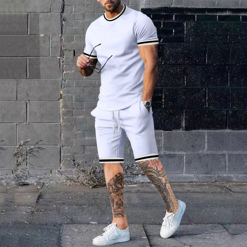 Men Short Sleeve Sport Set with Contrast Stripes Lune London