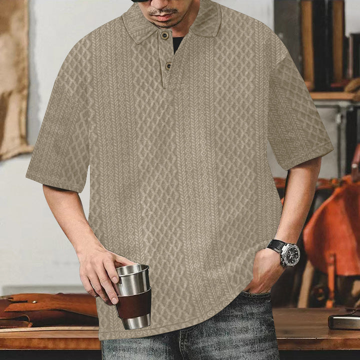 Casual polo for men with textured surface and button placket Lune London