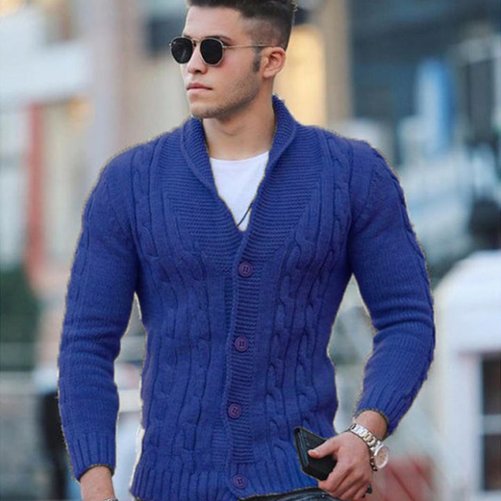 Men's knitted jacket with a unique cable pattern and a trendy shawl collar Lune London