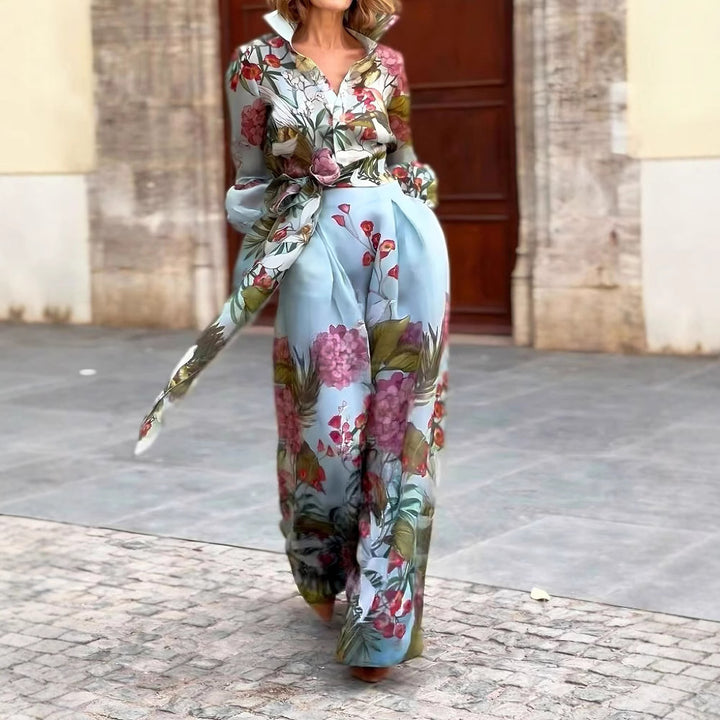 Ladies Elegant Maxi Dress with Floral Pattern and Beautiful Chic Belt and Style