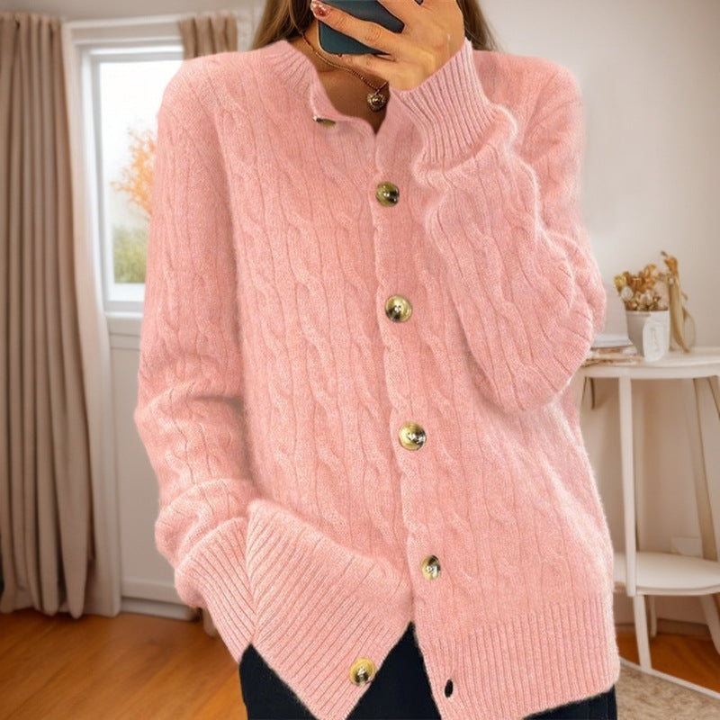 Cashmere jacket for women with button closure and structured twisted pattern Lune London