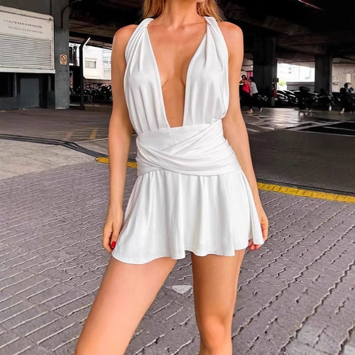Wrap dress for women with deep V neckline and flared skirt Lune London