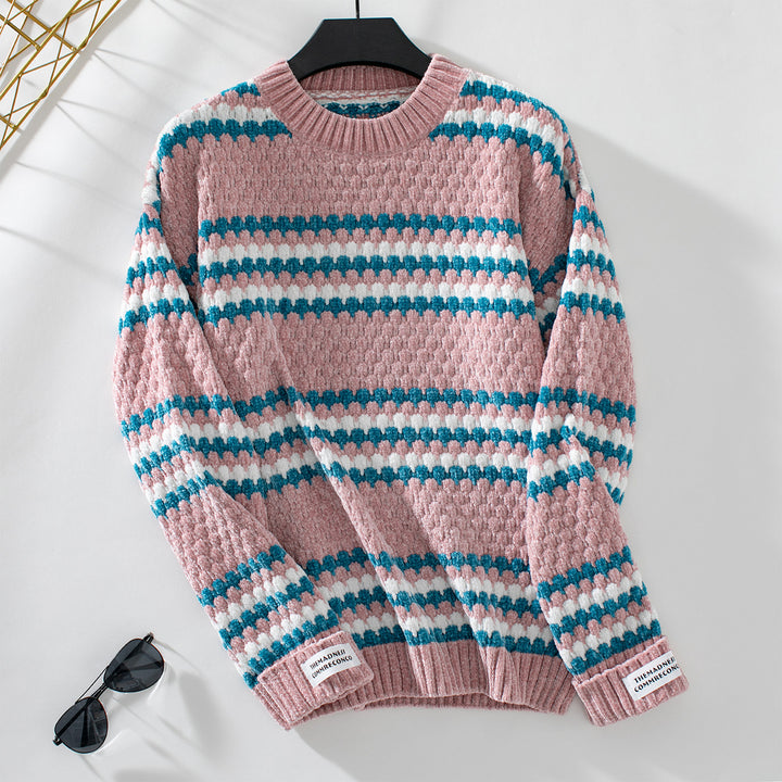 Pull en tricot pour femmes avec un mélange de motifs texturé et un col rond confortable Lune London