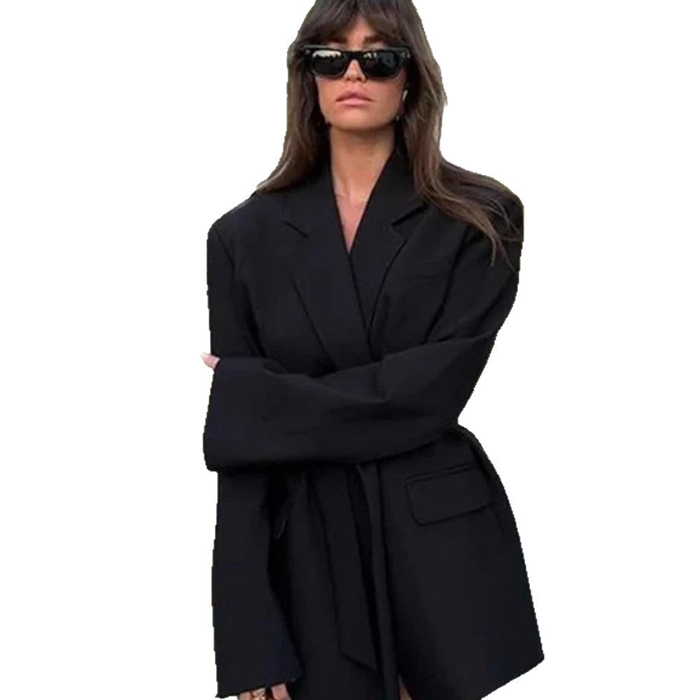Women Elegant Blazer Jacket with Belt and Chic Pockets and Style