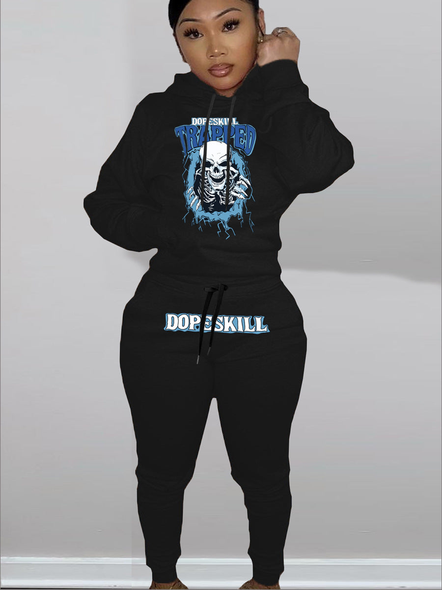 Women's hoodie and jogging set with striking skeleton pattern Lune London
