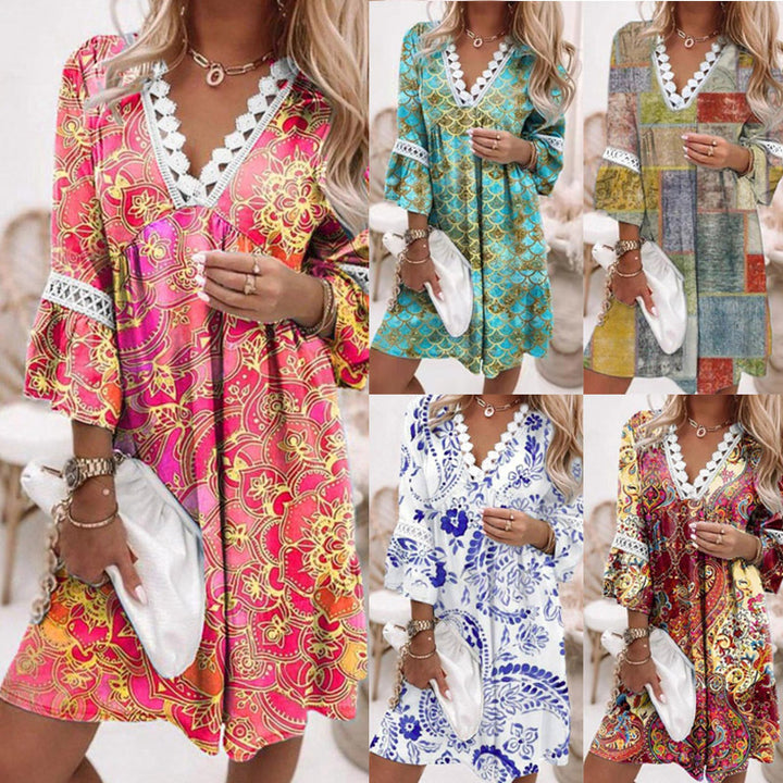 Casual dress for women with V-neck and ruffle details Lune London