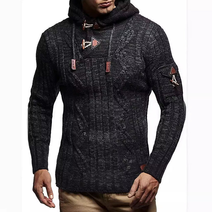 Chunky knit hoodie for men with decorative lace details Lune London