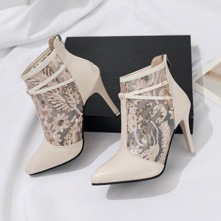Elegant ankle boots for ladies with a transparent upper material and sparkling applications Lune London