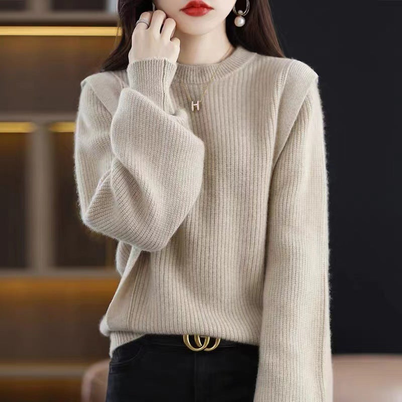 Pull femme en tricot épais avec coupe moderne et décolleté rond Chic & Stil