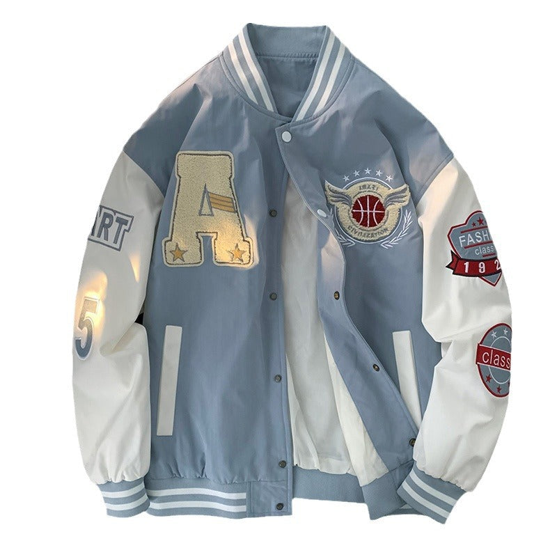 Men's Sporty College Jacket with Embroidered Appliqués and Breathable Material Lune London