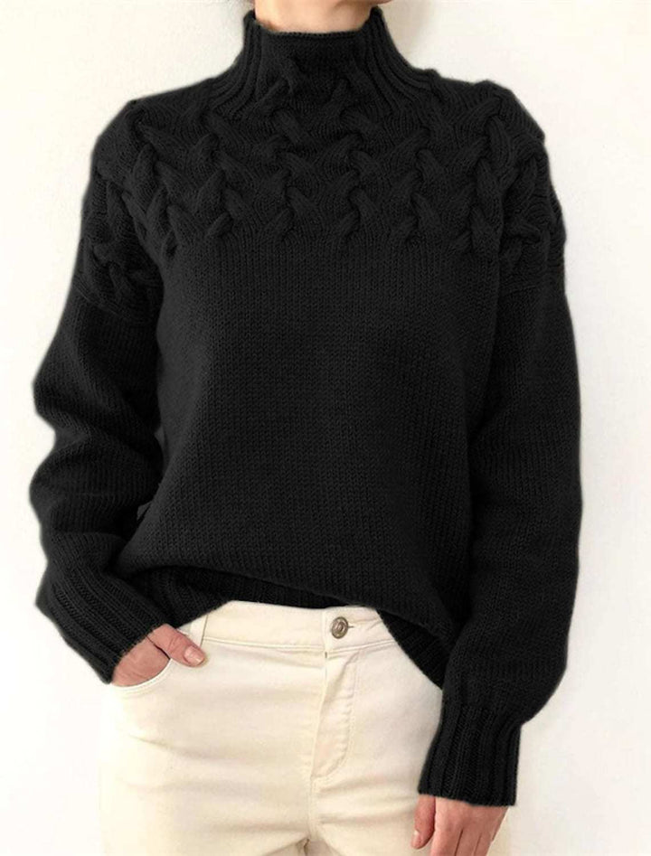 High neck sweater for women with decorative cable knit pattern Lune London