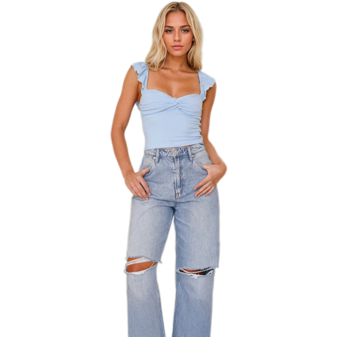 Haut ajusté pour femme avec des détails de volants romantiques Chic & Stil