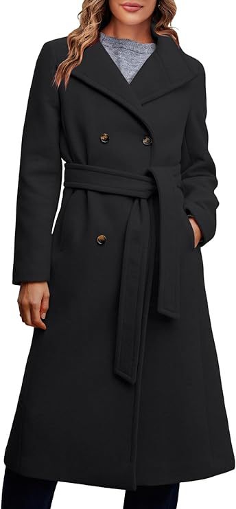 Ladies Elegant Double-Breasted Coat with Belt Detail Chic und Stil