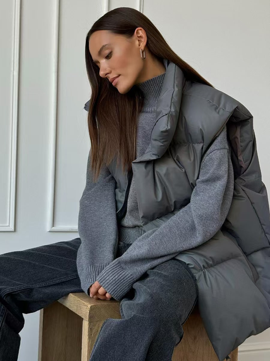 Ladies padded vest with high collar and pockets Lune London