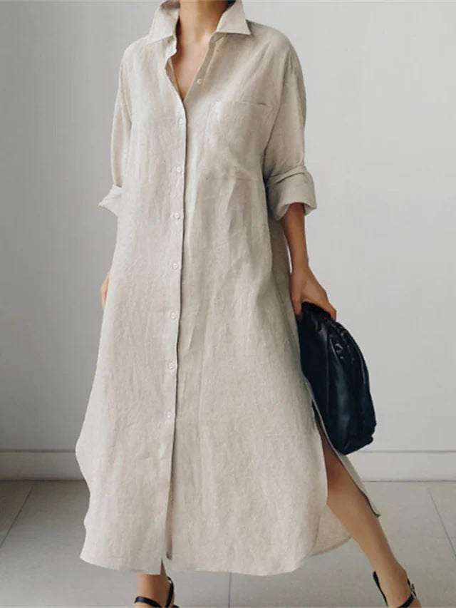 Light linen shirt dress for women with side slits Lune London