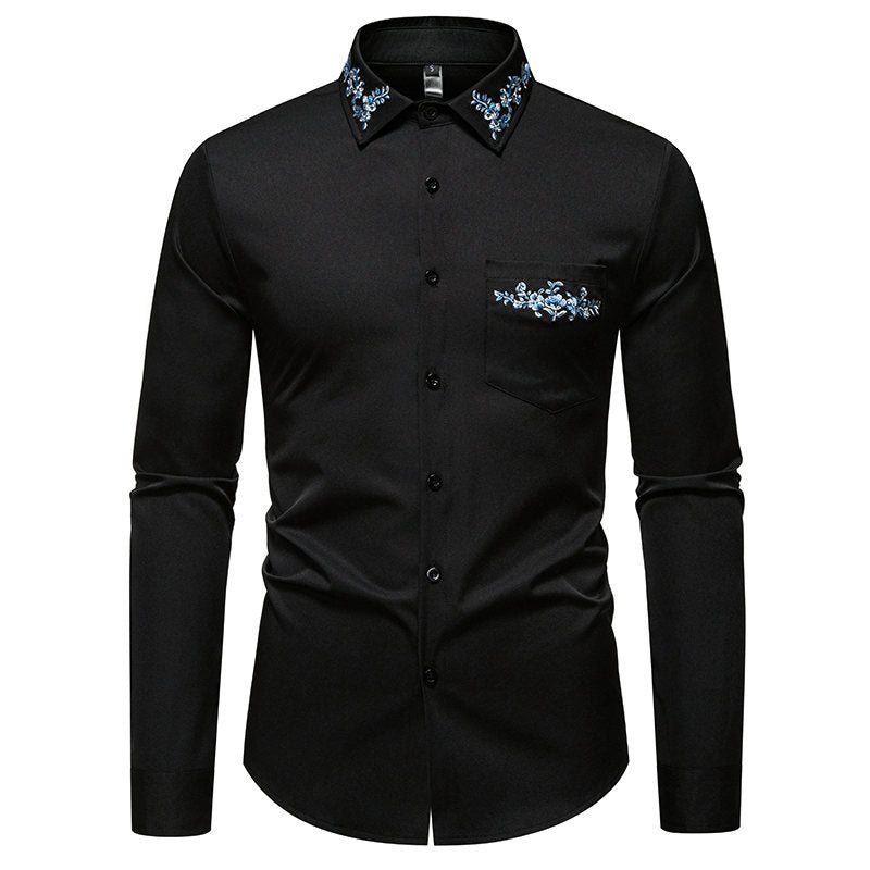 Men's long sleeve shirt with elegant floral embroidery and a modern collar Lune London
