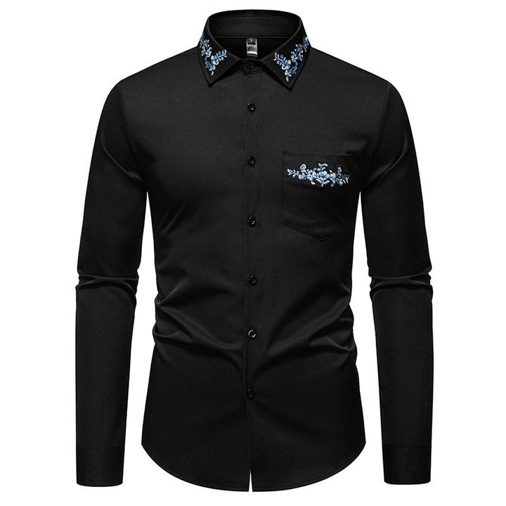 Men's long sleeve shirt with elegant floral embroidery and a modern collar Lune London