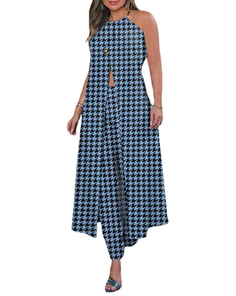 Maxi dress for women with flattering cut and trendy Prince of Wales pattern Lune London