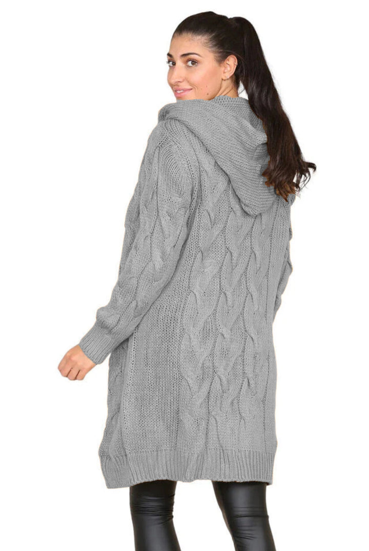 Women's knitted coat with hood and cable pattern Lune Londonl