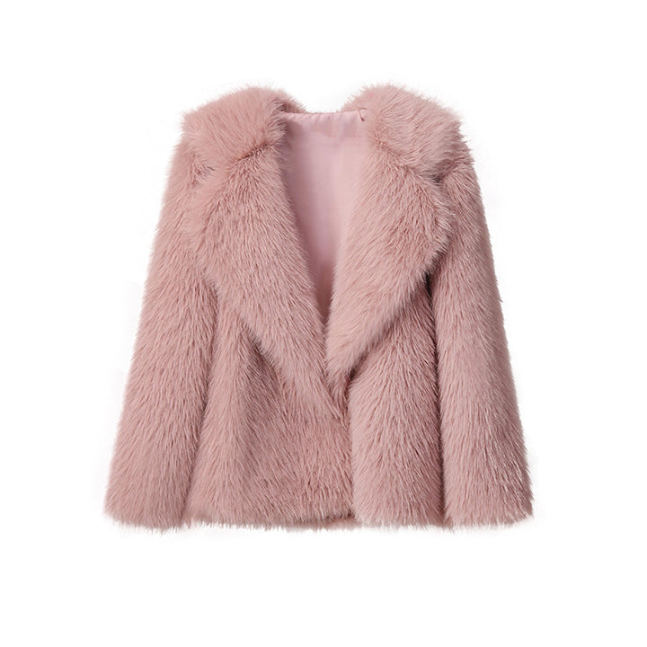 Ladies Elegant Synthetic Fur Jacket with Soft Collar and Trendy Chic Cut and Style