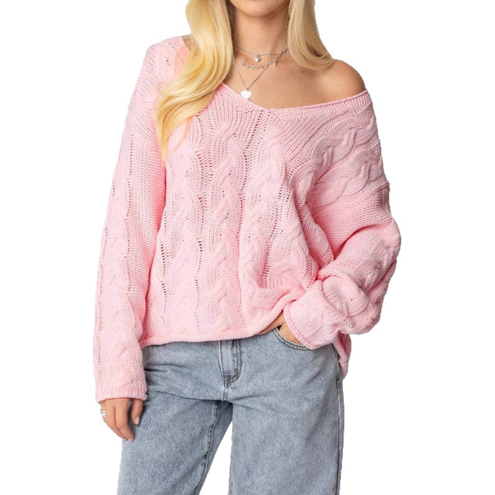 Chunky knit sweater for women with a deep V-neckline and relaxed silhouette Lune London