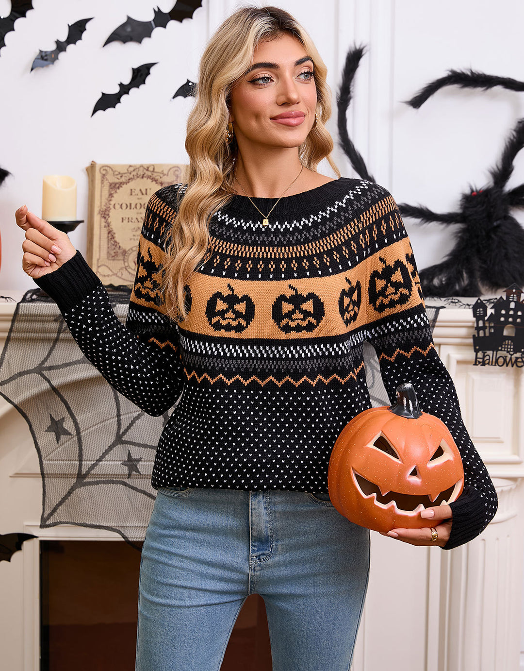 Pull en maille pour femmes avec motif Halloween et texture en fine maille Chic & Stil