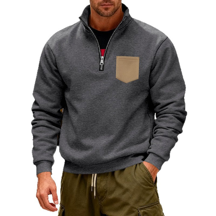 Men's fashionable sweatshirt with half zipper and applied pocket Lune London