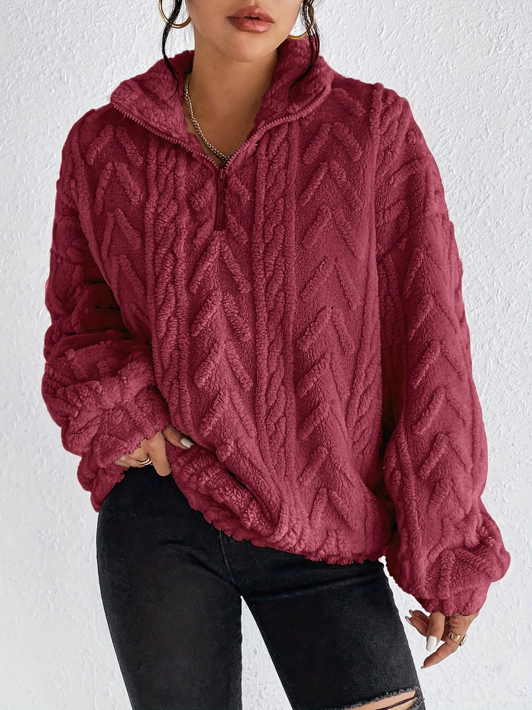Women's fleece sweater with high collar and structured design Lune London