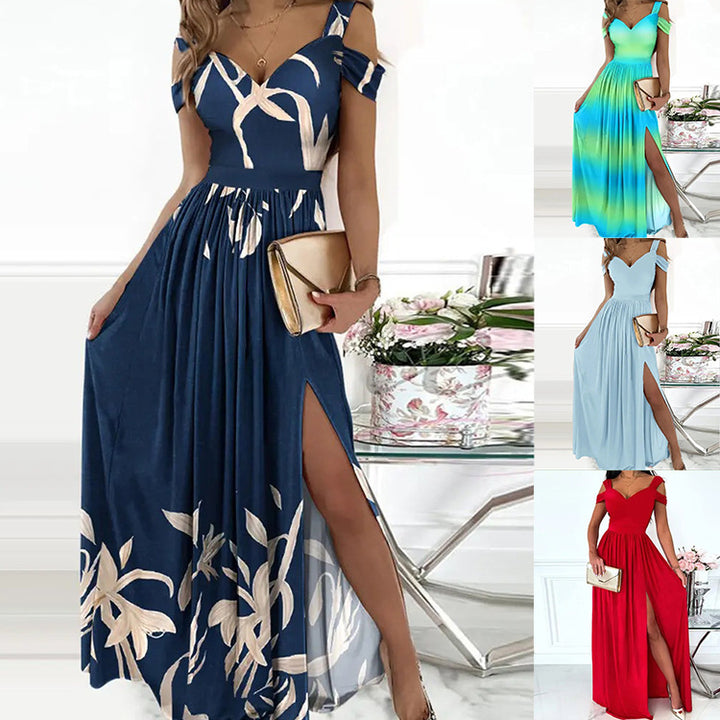 Maxi dress for women with charming neckline and asymmetrical slit Lune London