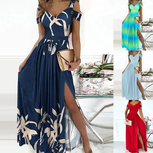 Maxi dress for women with charming neckline and asymmetrical slit Lune London