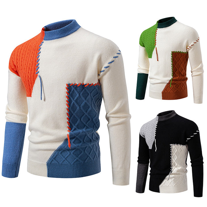 Trendy knitted sweater for men with a creative design in cable knit and color blocking Lune London