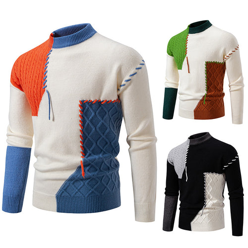 Trendy knitted sweater for men with a creative design in cable knit and color blocking Lune London