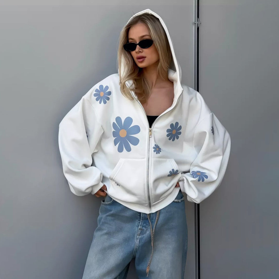 Hooded jacket for women with floral patterns and relaxed fit Lune London