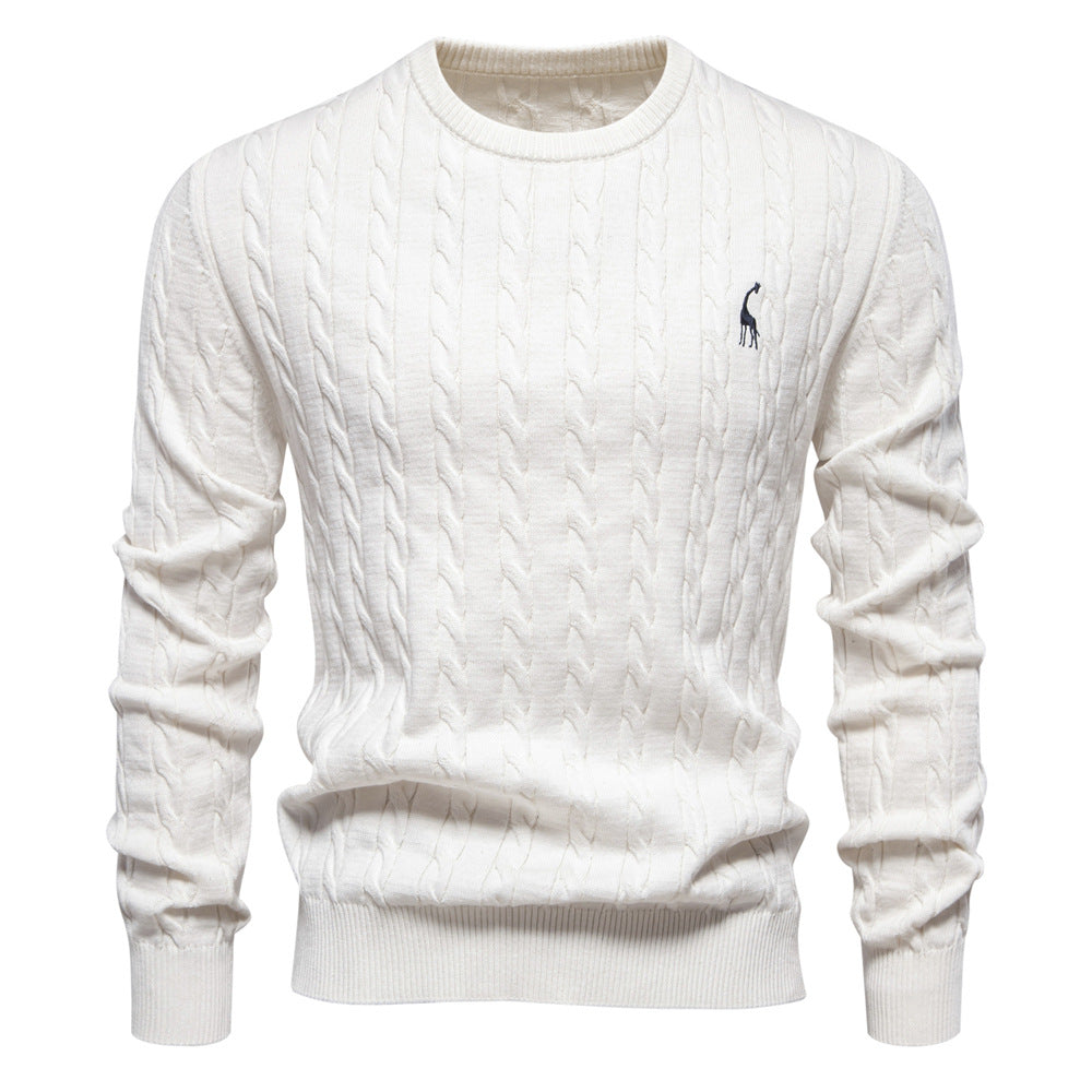 Men's Knitted Sweater with Cable Pattern and Round Neck Lune London