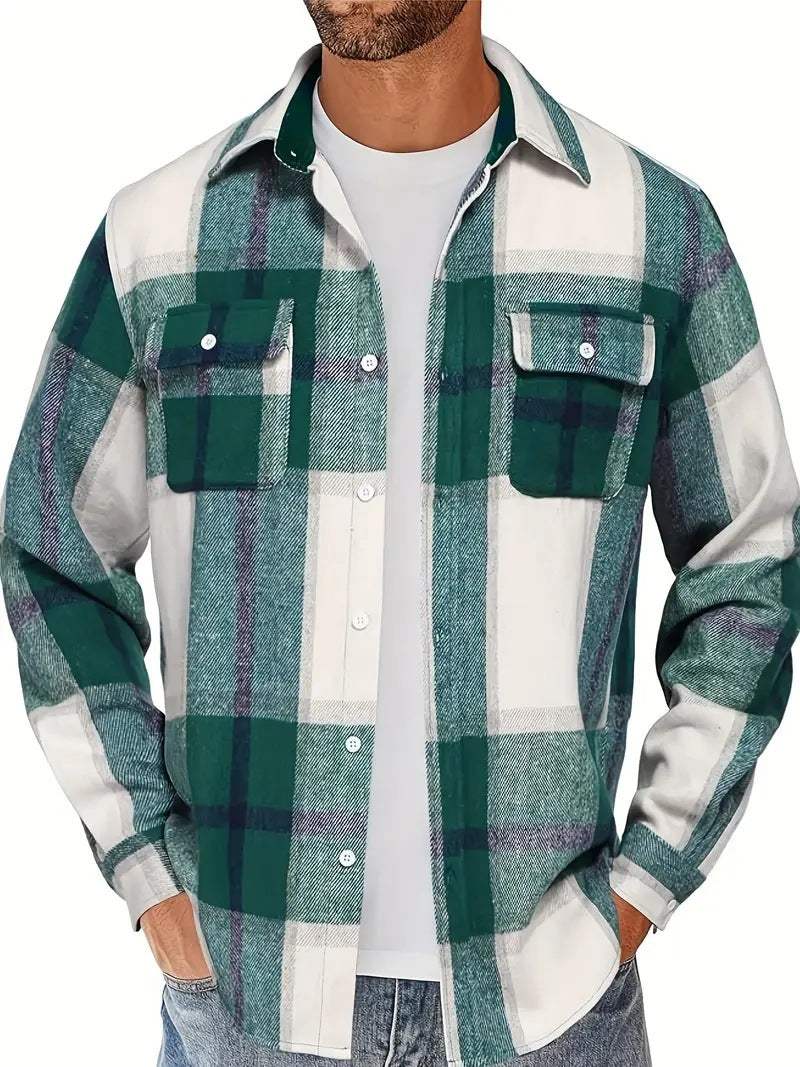 Men's flannel checkered shirt with double chest pockets Lune London