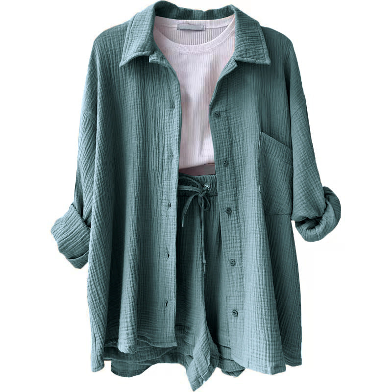 Women Casual Comfort Set Made of Shorts and Oversized Shirt Lune London