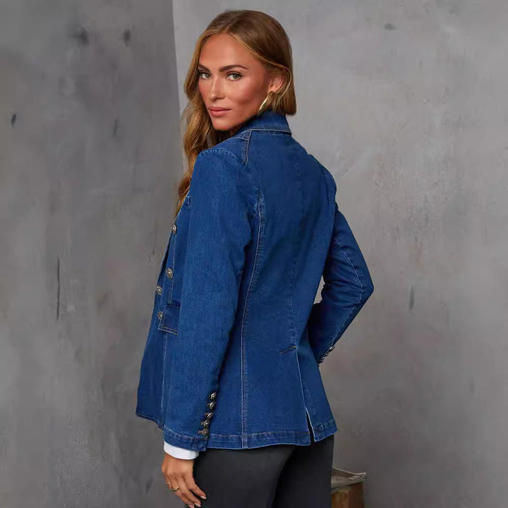 Women's Denim Blazer In Elegant Double-Breasted Style Lune London
