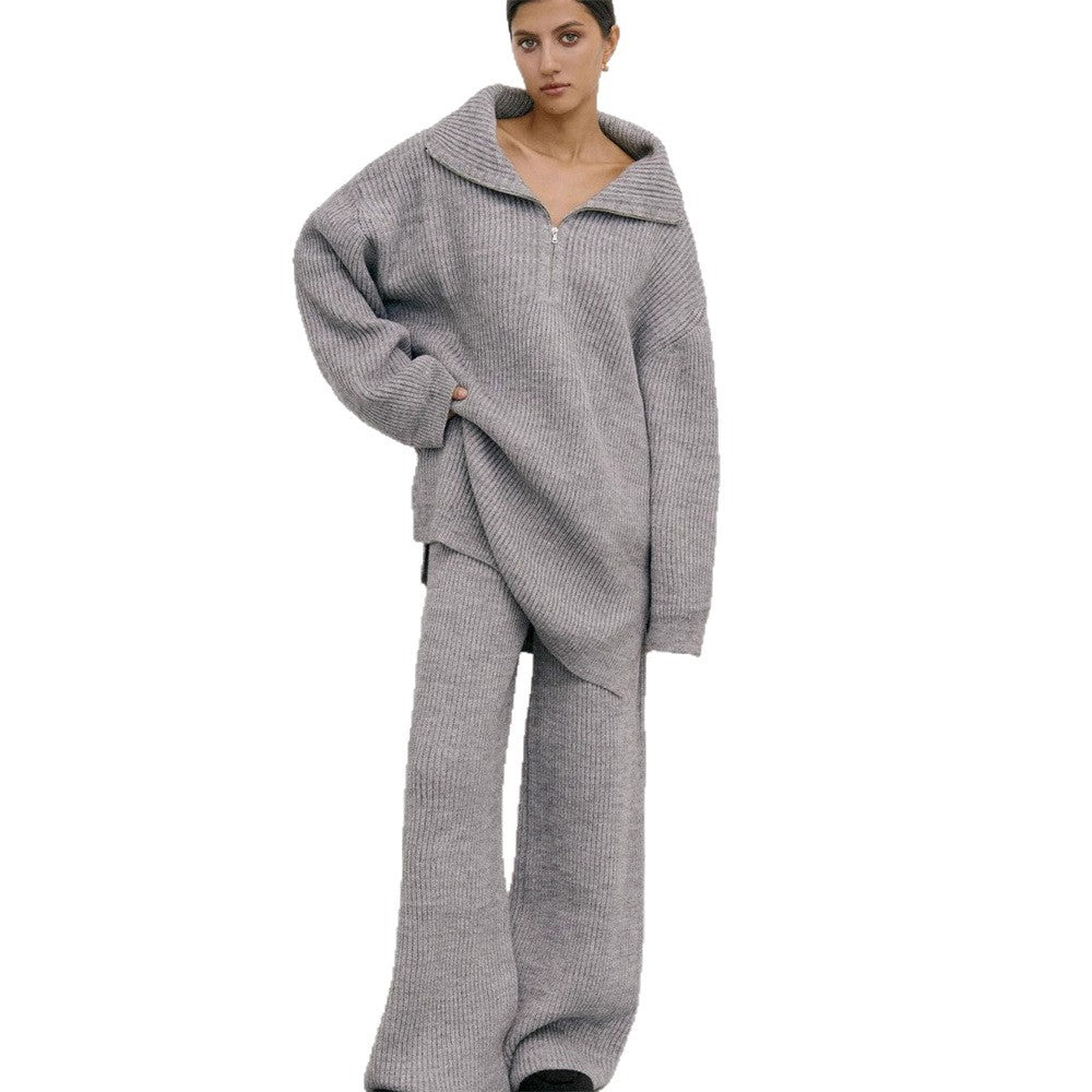 Knitted set for women with high collar and modern zipper Lune London